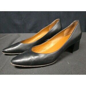 Aquatalia Womens Pasha Black Leather Pump Size 8.5 Chunky Block Heel